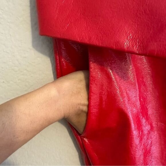 Bcbgmaxazria Size Xxs Red Faux Leather Fold Over Waist Peplum Pants - Picture 7 of 12